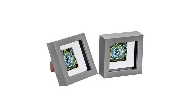 Nicola Spring 3D Box Photo Frames - 4 x 4" with Mount - Set of 2 - Grey