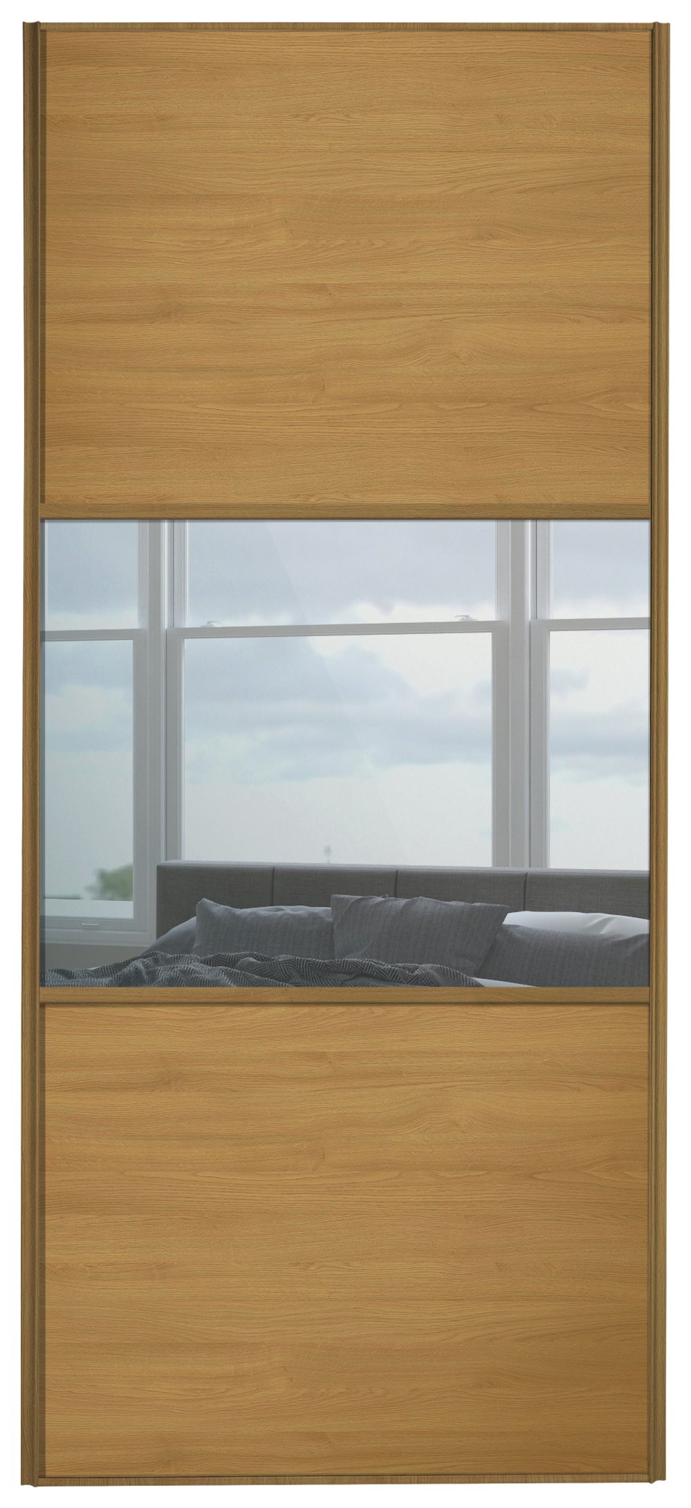 Sliding Wardrobe Door W914mm 3 Panel Oak & Mirror review