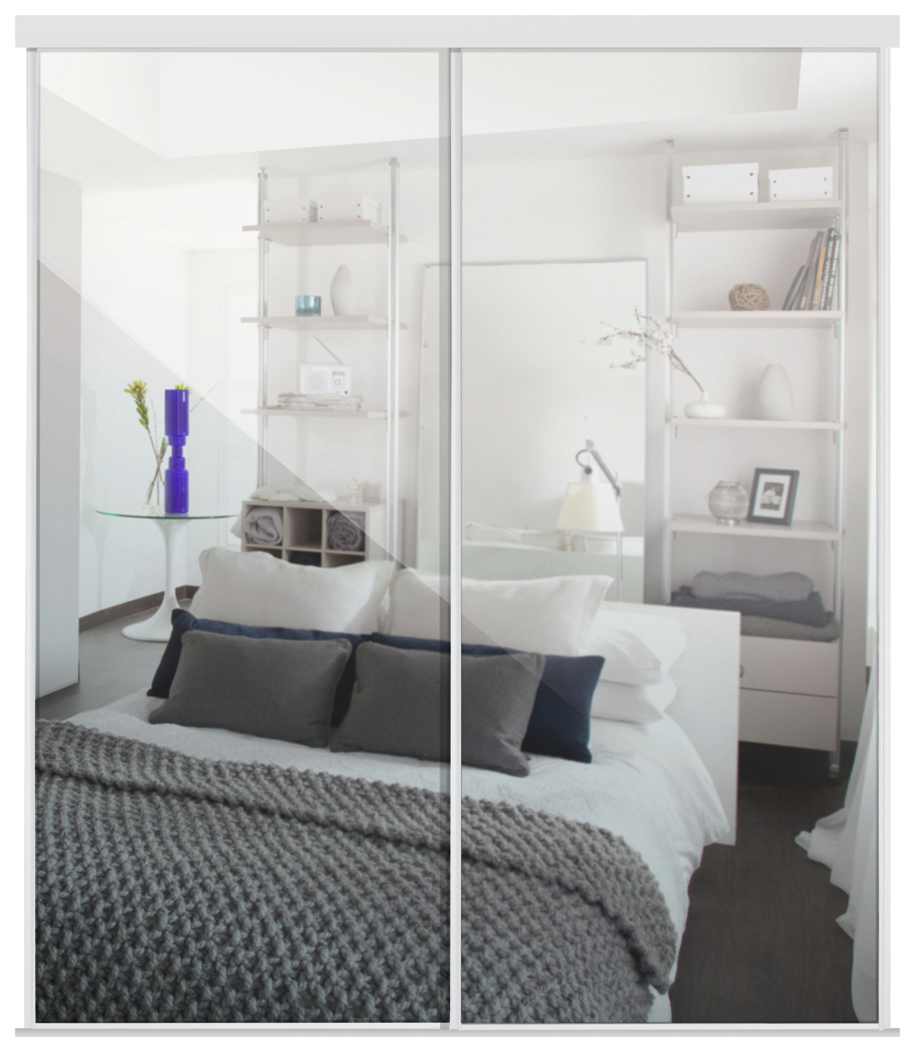 Sliding Doors and track W1489 White Frame Mirror