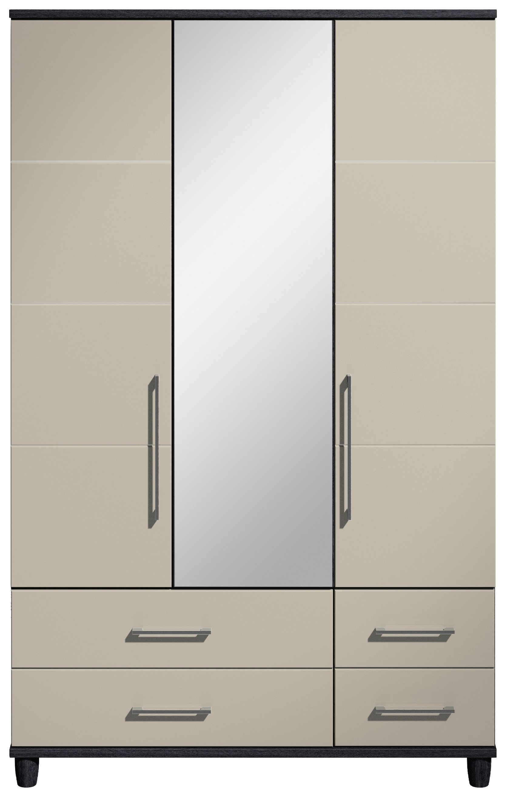 Dulcie 3 Door 4 Drawer Mirrored Wardrobe - Black /Grey Gloss
