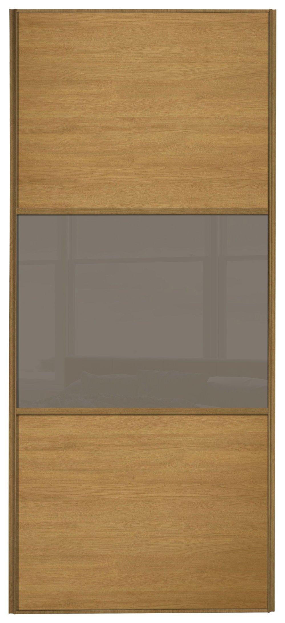 Sliding Wardrobe Door W762mm 3 Panel Oak & Cappuccino Glass.