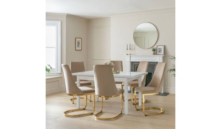 Argos Home Lyssa Extend White Dining Table & 6 Beige Chairs