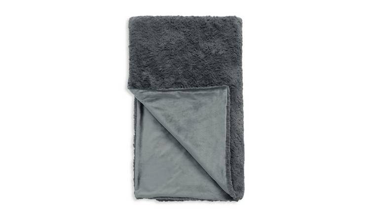 Habitat Faux Fur Textured Throw - Charcoal - 125x150cm