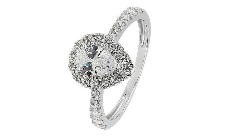 Revere 9ct White Gold Cubic Zirconia Halo Engagement Ring Q