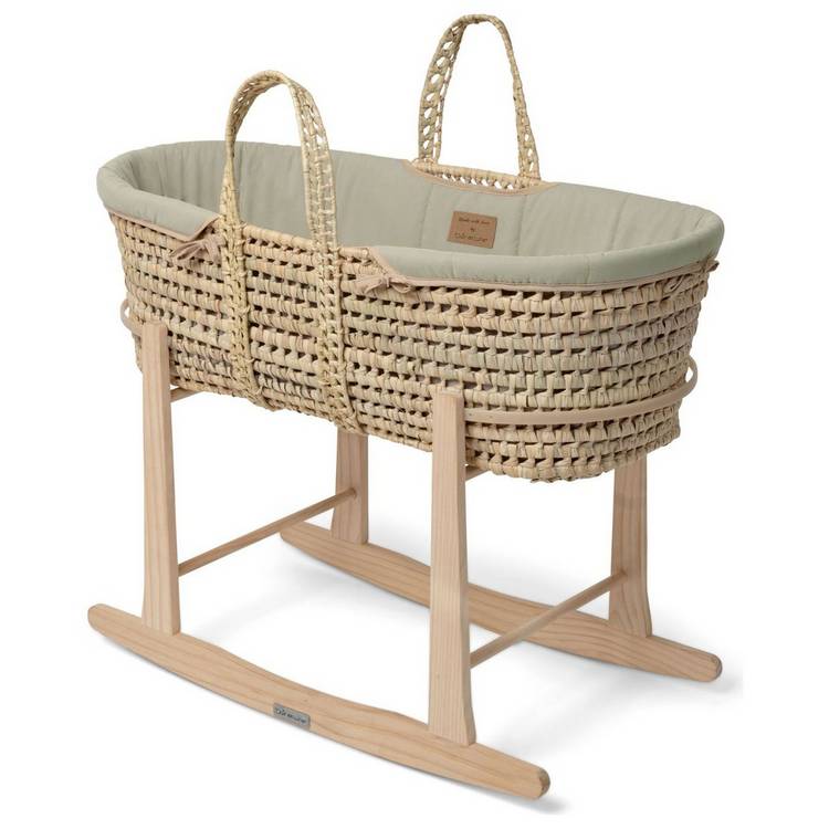 Clair de Lune Organic Palm Moses Basket With Stand - Sage 0