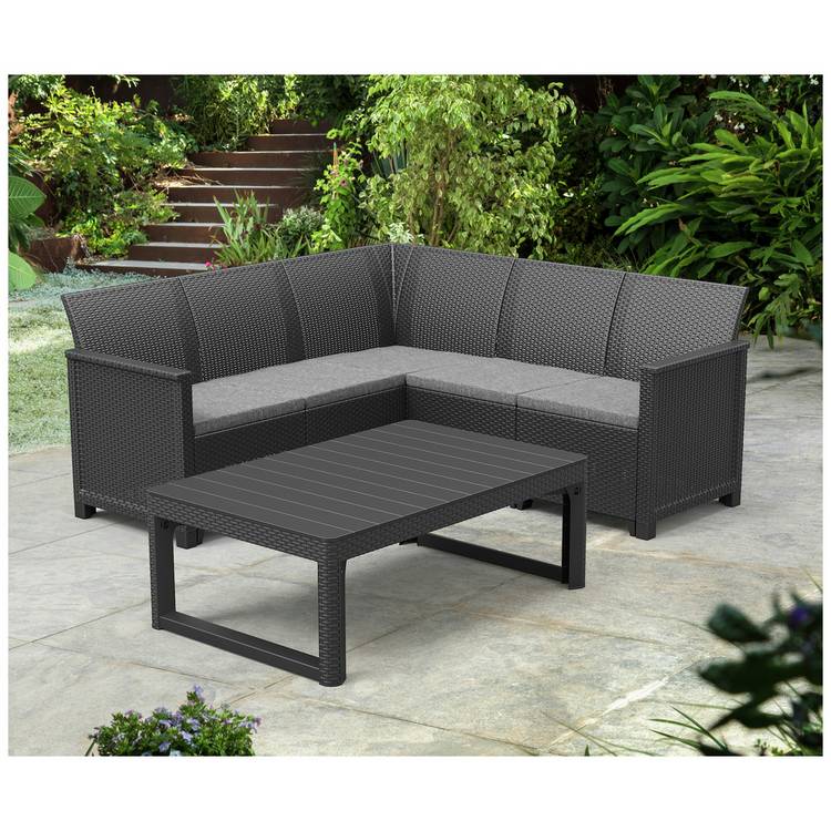 Keter Elodie 5 Seater Rattan Effect Garden Corner Sofa Set 0