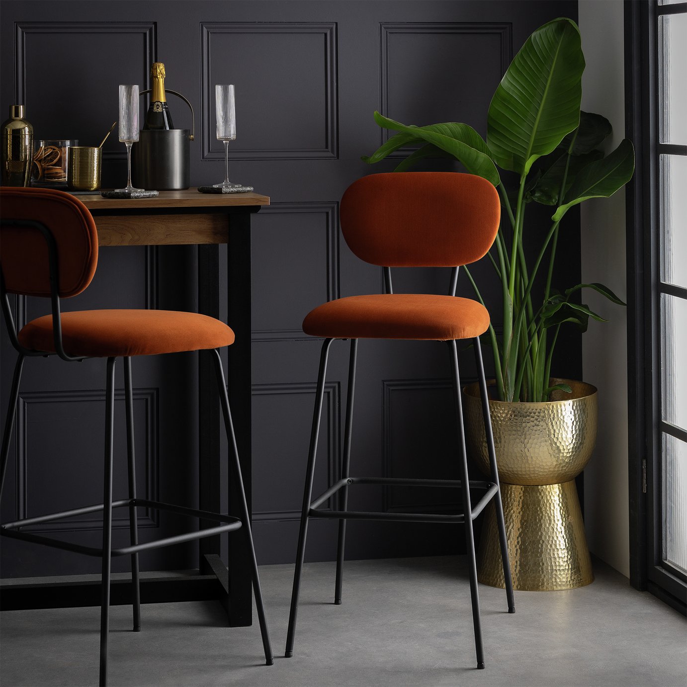 Habitat Ariana Pair of Fabric Counter Bar Stool - Copper