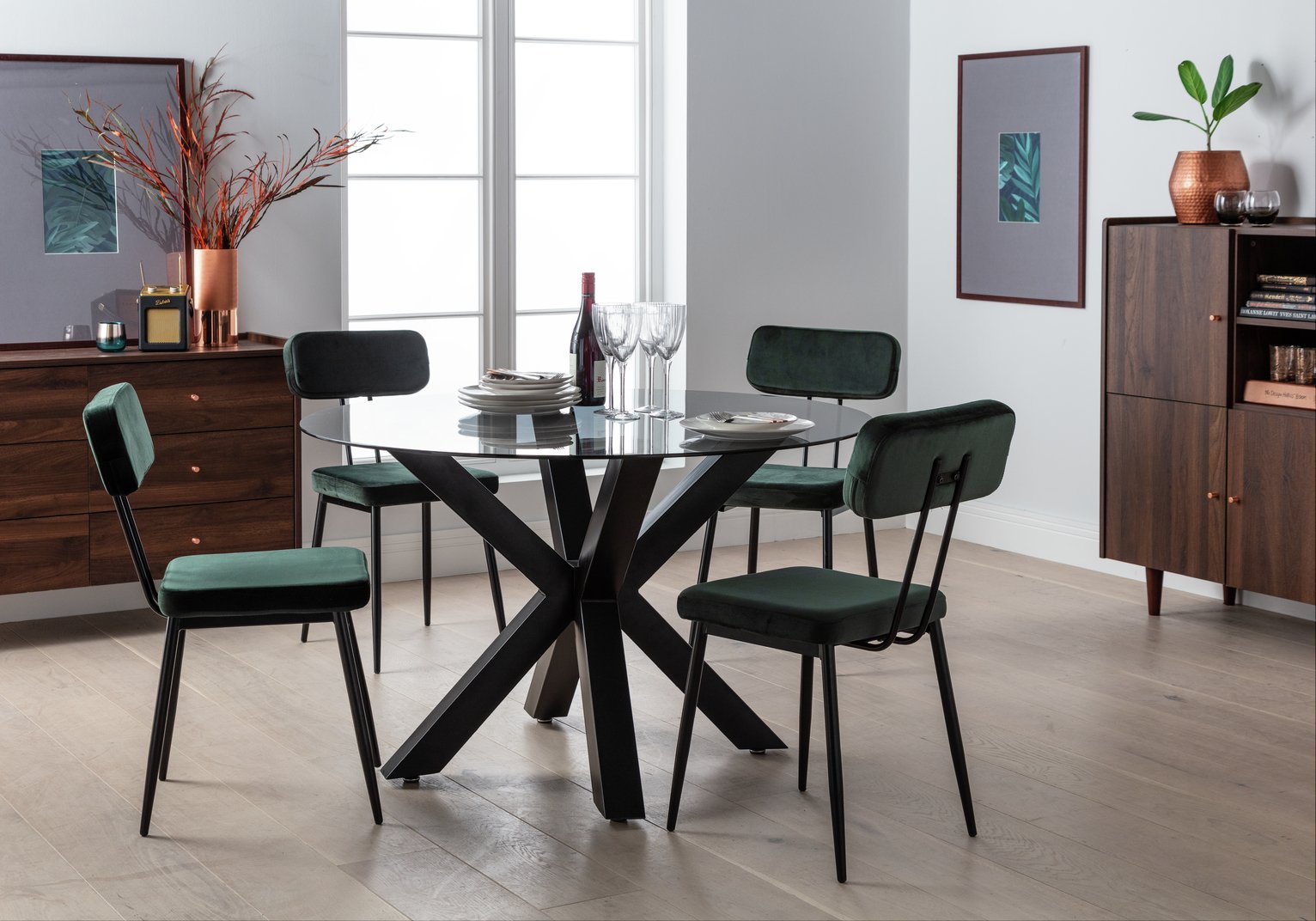 Argos Home Alden Smoked Glass Dining Table & 4 Green Chairs Review