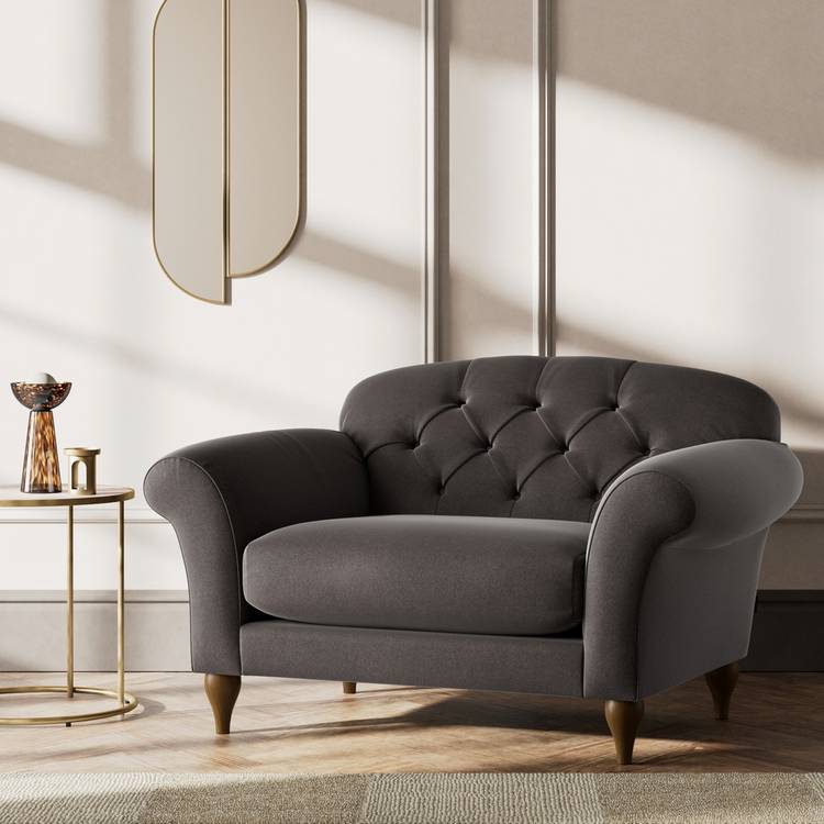 Habitat Brooker velvet Cuddle Chair - Grey - Dark Leg 0