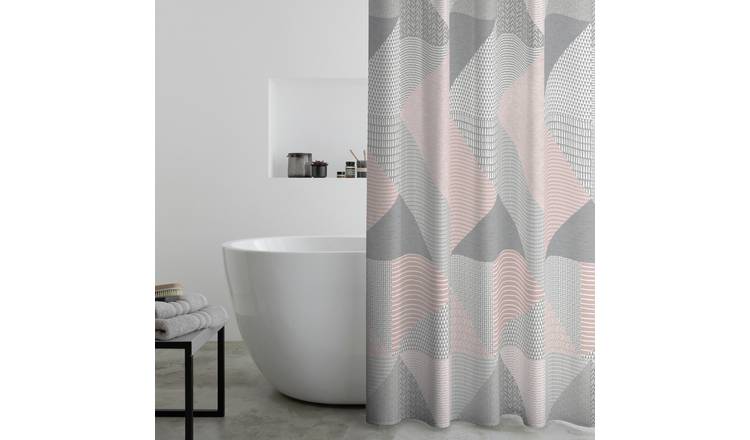 Catherine Lansfield Larsson Geo Shower Curtain - Pink
