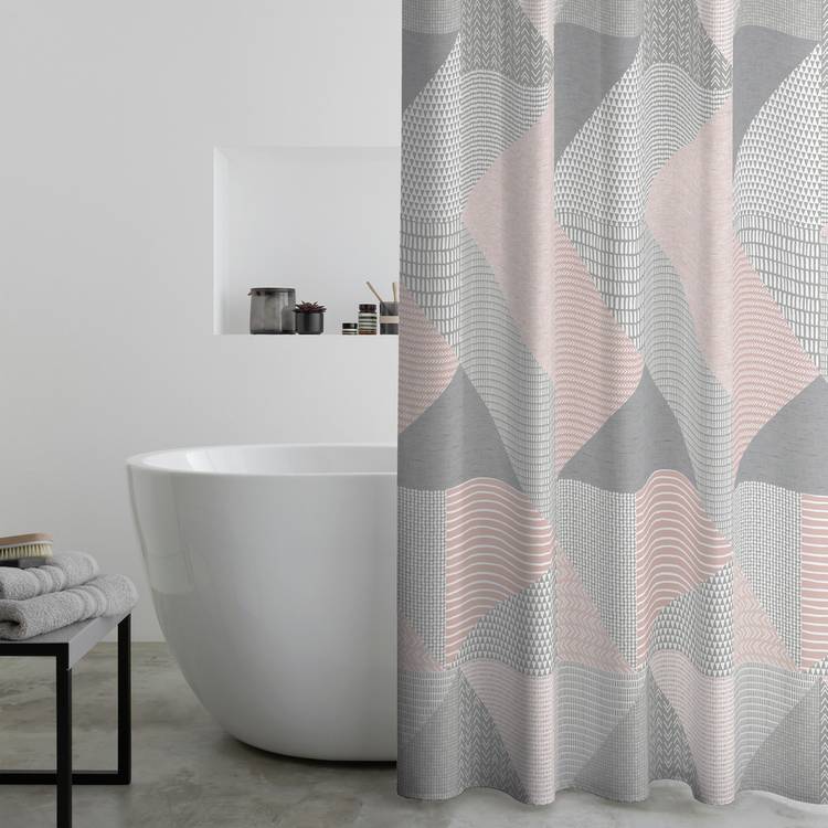 Catherine Lansfield Larsson Geo Shower Curtain - Pink 0