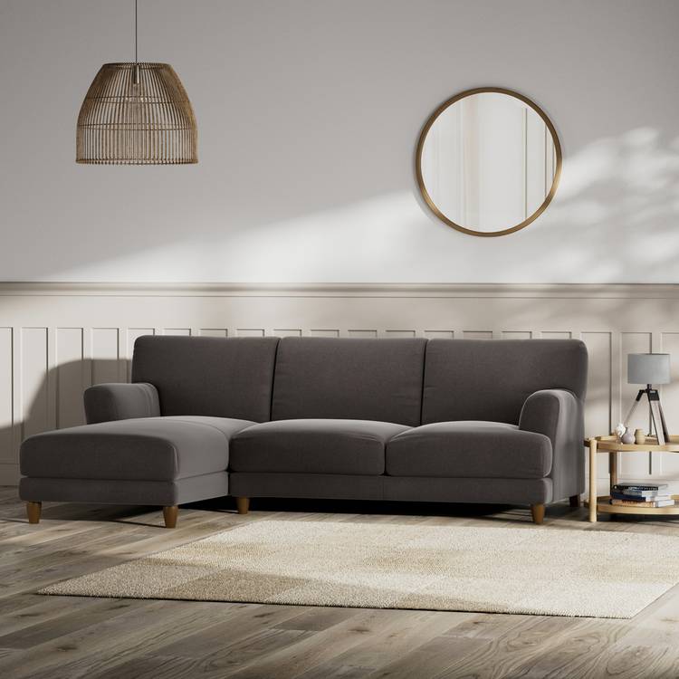 Habitat Askem Velvet Left Hand Corner Sofa- Grey - Dark Leg 0
