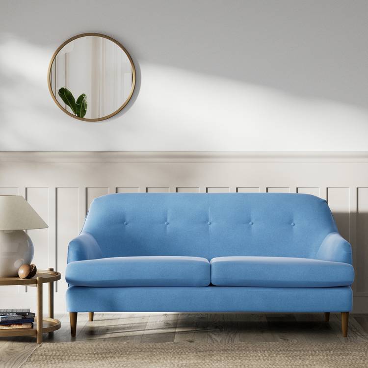 Habitat Frome Velvet 2 Seater Sofa - Sky Blue - Dark Leg 0