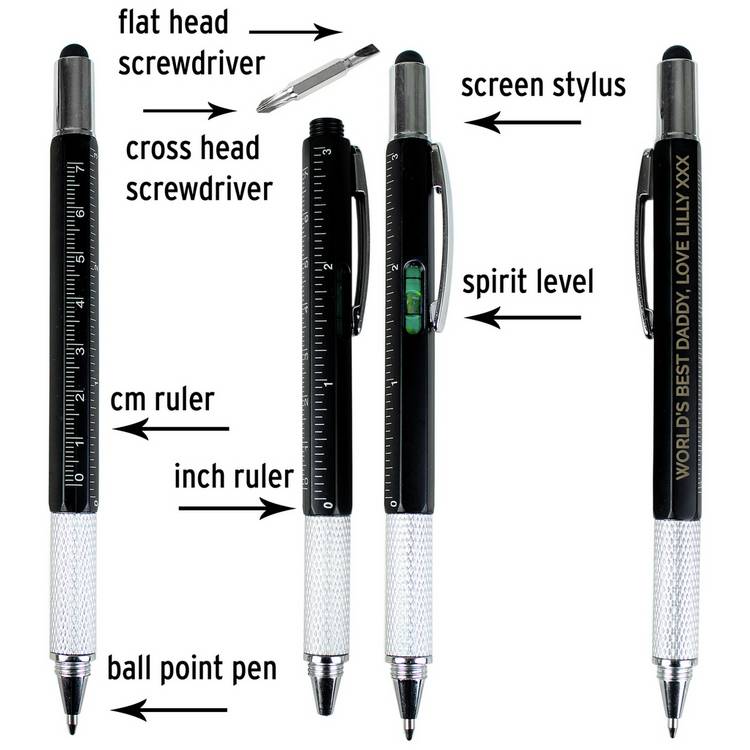 Personalised Message Free Text Multi Tool Pen - Black 0
