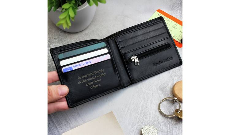 Personalised Message Free Text Black Leather Wallet