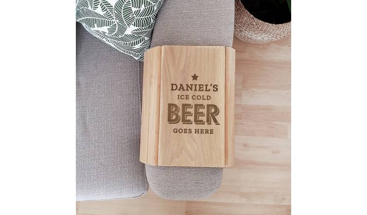 Personalised Message Beer Goes Here Wooden Sofa Tray