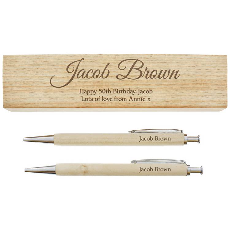Personalised Message Wooden Pen And Pencil Box Set 0