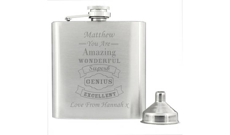 Personalised Message Vintage Typography Hip Flask - 170ml