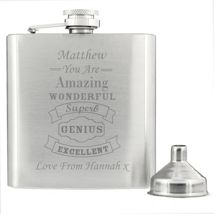 Personalised Message Vintage Typography Hip Flask - 170ml 0