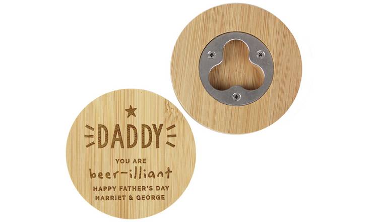 Personalised Message Star Bamboo Bottle Opener Coaster