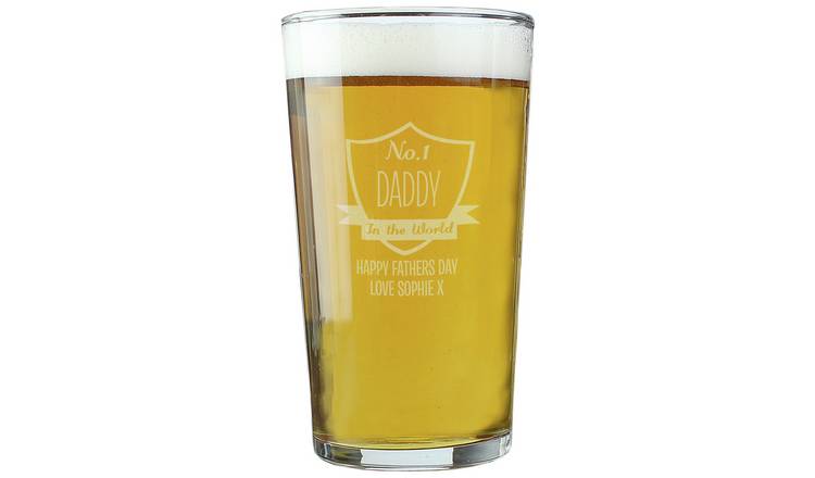 Personalised Message Number One Shield Pint Glass