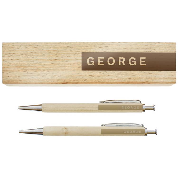Personalised Message Name Only Wooden Pen And Pencil Set 0