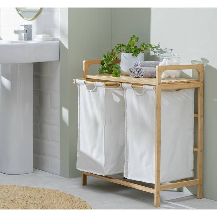 Habitat 38 Litre Bamboo Pull-Out Laundry Hamper - White 0