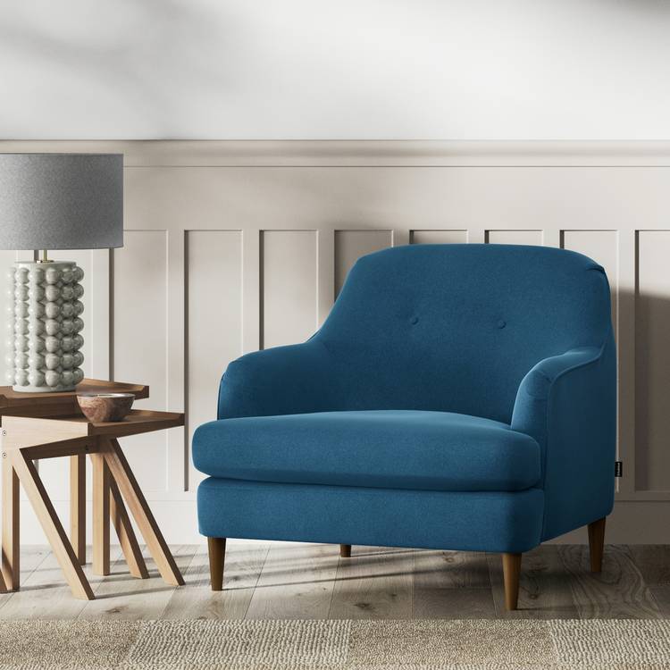 Habitat Frome Velvet Armchair - Ink Blue - Dark Leg 0