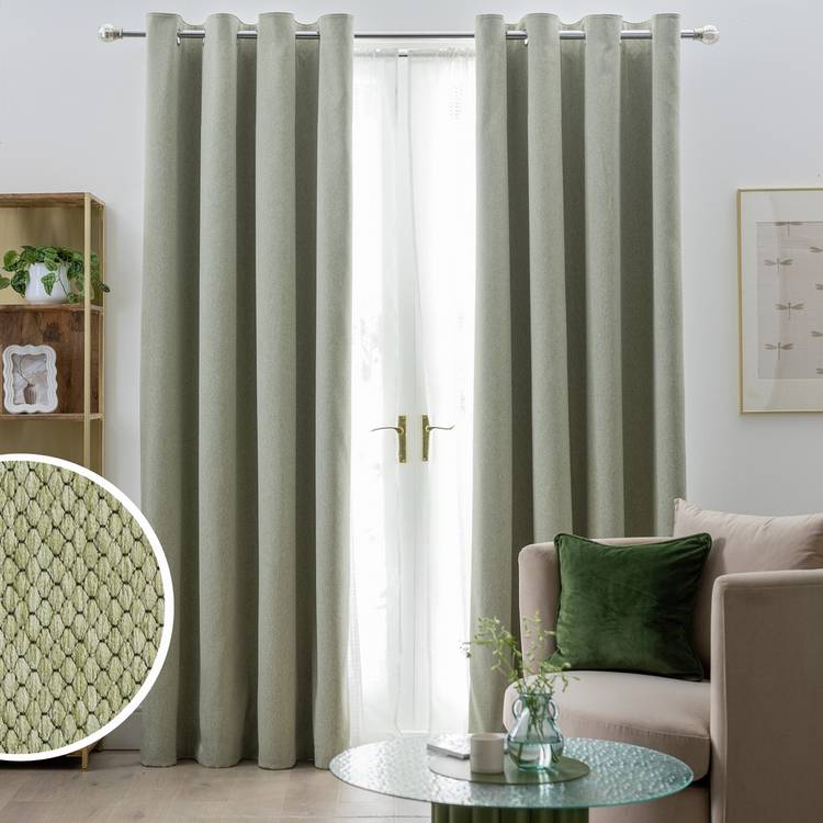 Habitat Textured Blackout Eyelet Curtains - Green -168x229cm 0