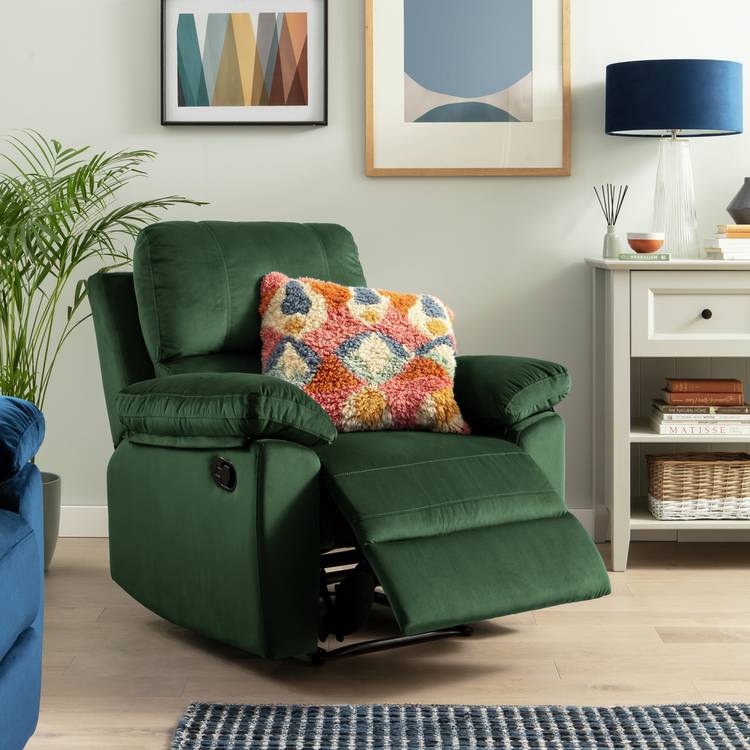 Argos Home Toby Velvet Recliner Chair - Green 0