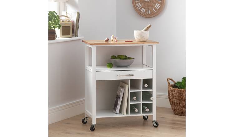 Buy Argos Home Wooden Kitchen Trolley with Wine Rack White