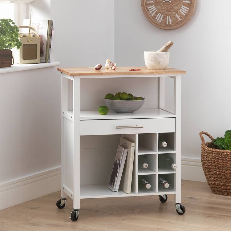 Argos Home Wooden Kitchen Trolley with Wine Rack - White 0