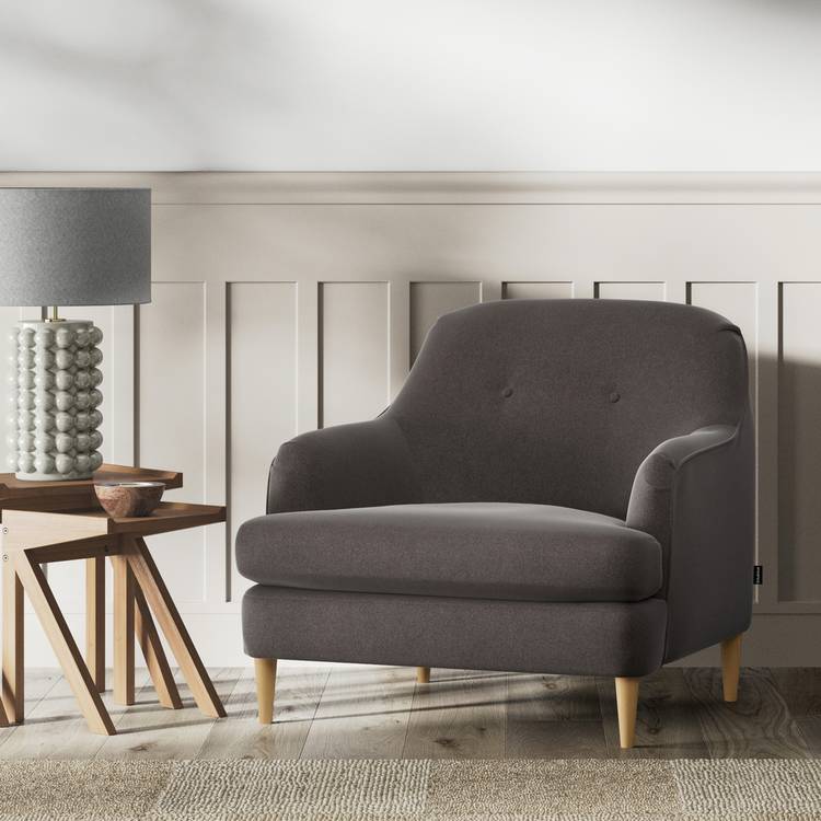 Habitat Frome Velvet Armchair - Slate Grey - Ash Leg 0