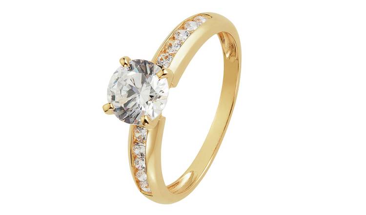 Revere 9ct Gold Cubic Zirconia Shoulder Engagement Ring - T