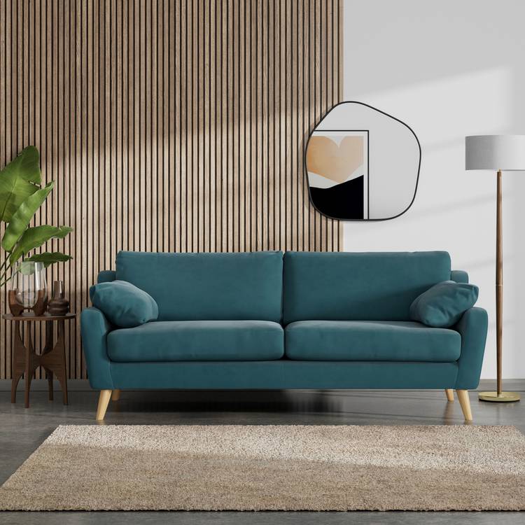 Habitat Ivor Fabric 4 Seater Sofa - Teal - Ash Leg 0