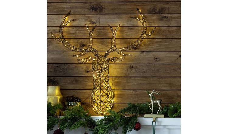 Habitat Battery Warm White Rattan Stag Head Christmas Light