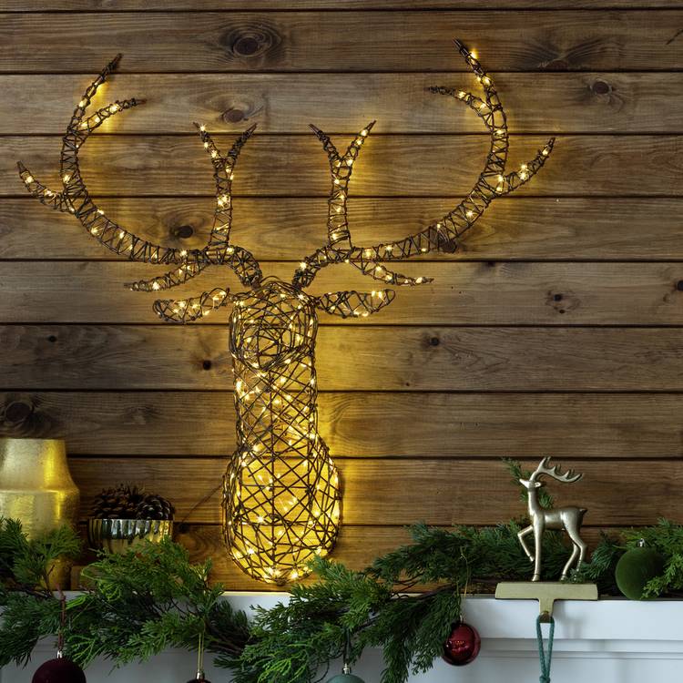 Habitat Battery Warm White Rattan Stag Head Christmas Light 0