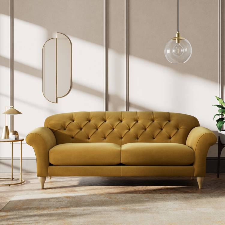 Habitat Brooker Fabric 4 Seater Sofa - Gold - Ash Leg 0