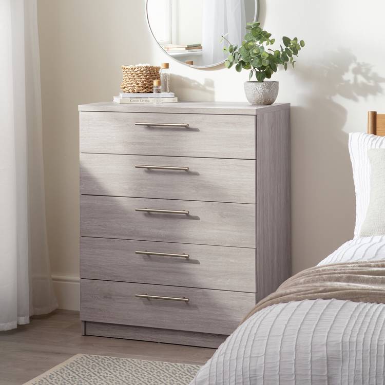 Argos Home Brisbane 5 drawers Chest – Grey Oak 0