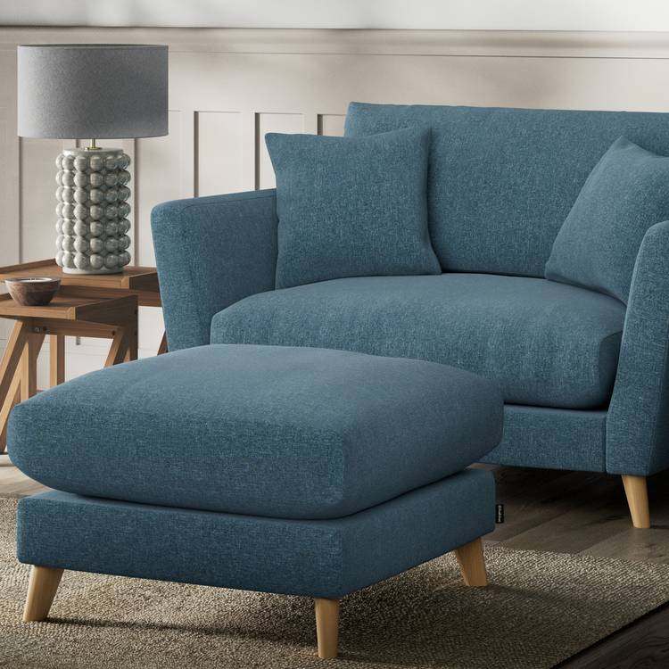 Habitat Lomond Fabric Footstool - Blue - Ash Leg 0