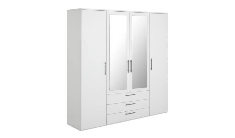 Argos Home Brisbane 4 Door 3 Drawer Mirror Wardrobe - White