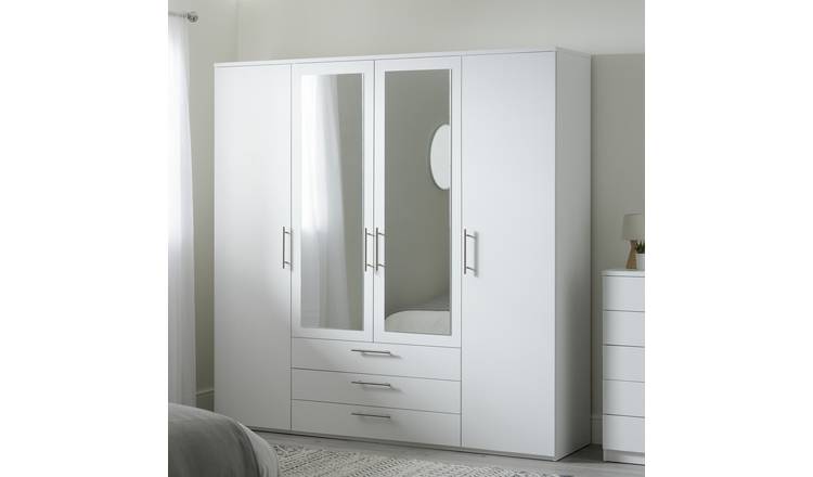 Argos Home Brisbane 4 Door 3 Drawer Mirror Wardrobe - White