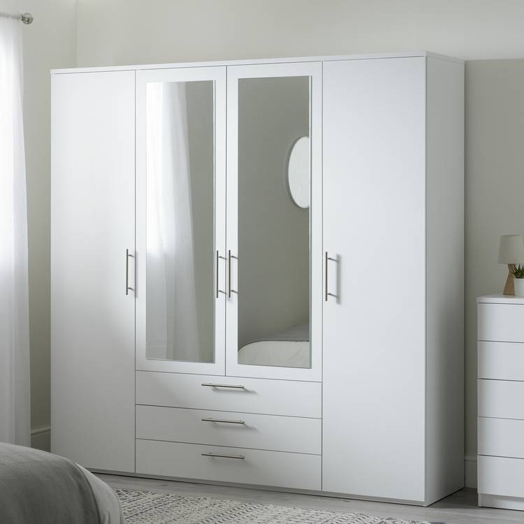 Argos Home Brisbane 4 Door 3 Drawer Mirror Wardrobe - White 0