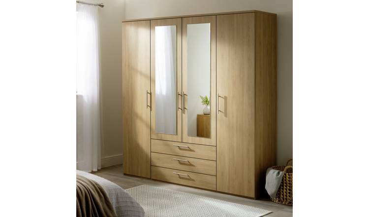 Argos Home Brisbane 4 Door 3 Drawer Wardrobe - Oak