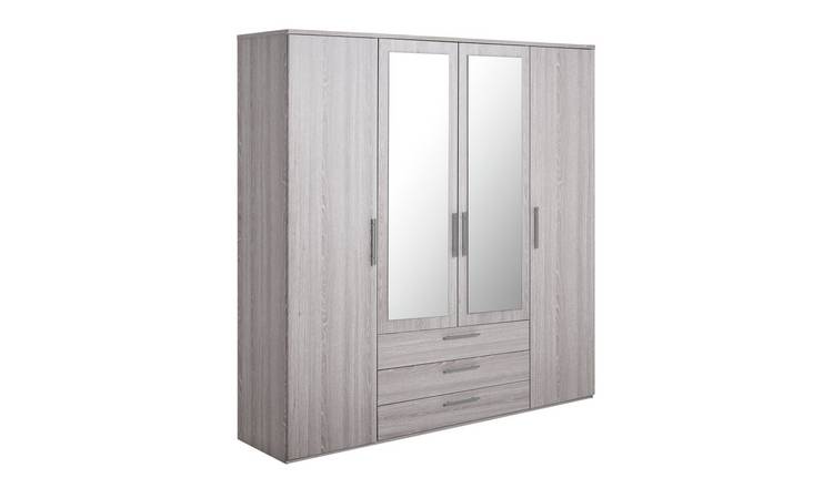 Argos Home Brisbane 4 Door 3 Drawers Wardrobe - Grey Oak