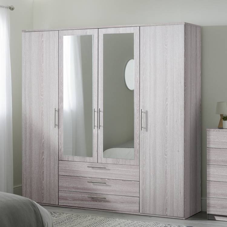 Argos Home Brisbane 4 Door 3 Drawers Wardrobe - Grey Oak 0