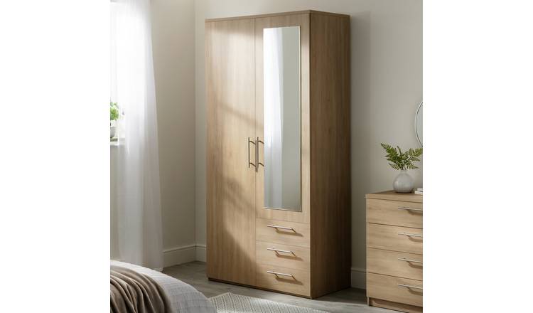 Argos Home Brisbane 2 Door 3 Drawer Mirror Wardrobe - Oak