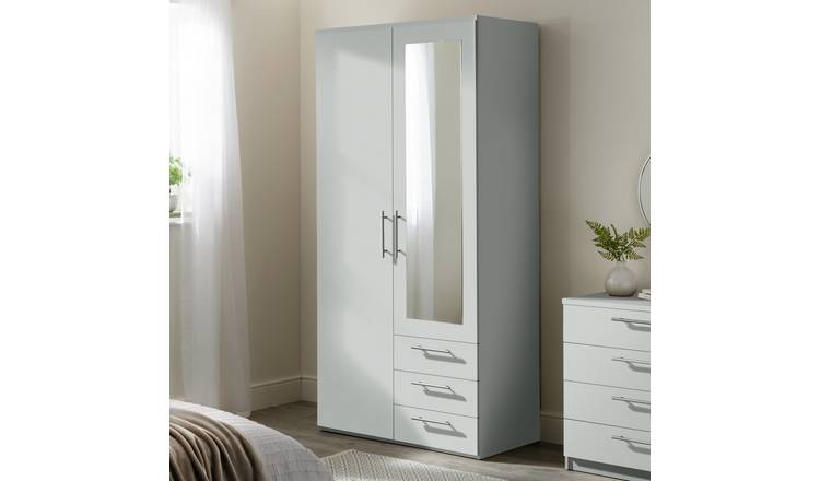 Argos Home Brisbane 2 Door 3 Drawer Mirror Wardrobe – Grey