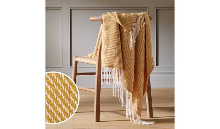Habitat Herringbone Throw - Mustard - 125x150cm