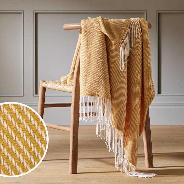 Habitat Herringbone Throw - Mustard - 125x150cm 0